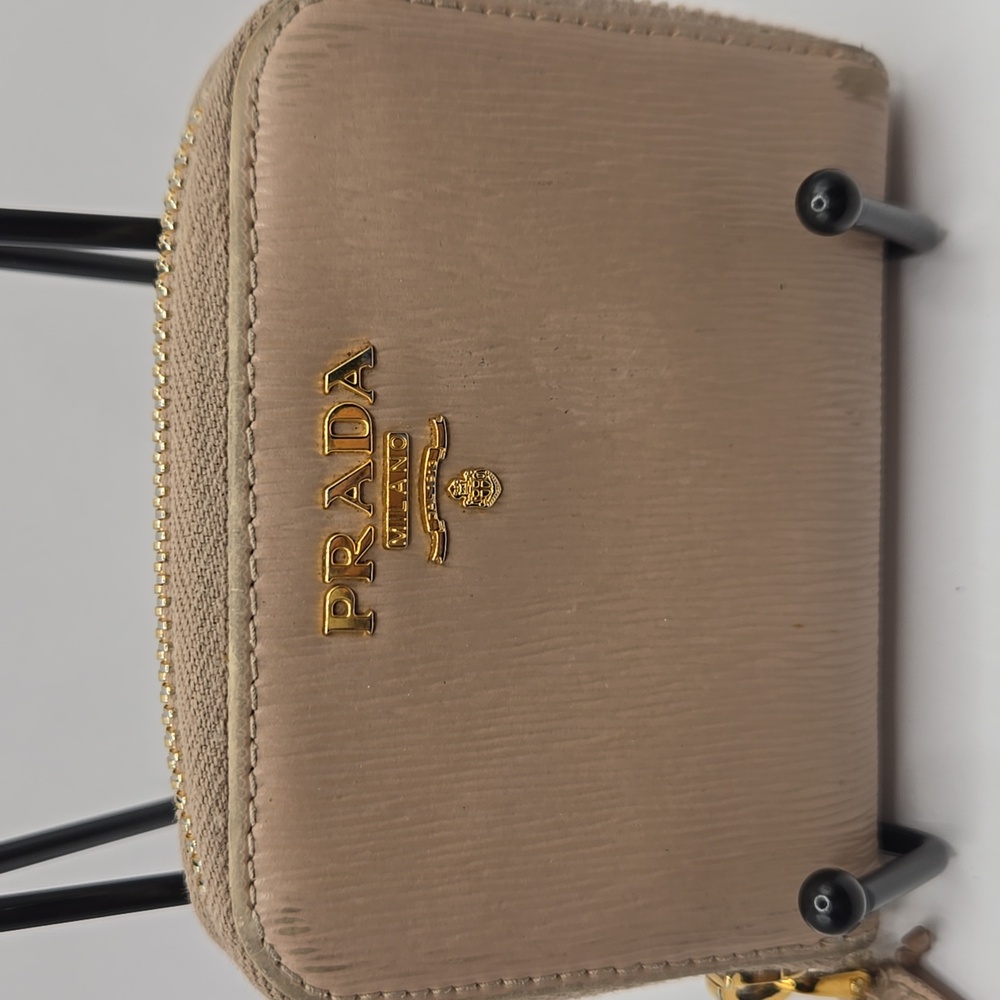 Pre Loved Prada Taupe Wallet with Gold Accents
